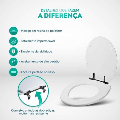 Assento Sanitario Poliéster Convencional Universal Oval Preto Com Ferragem Preta