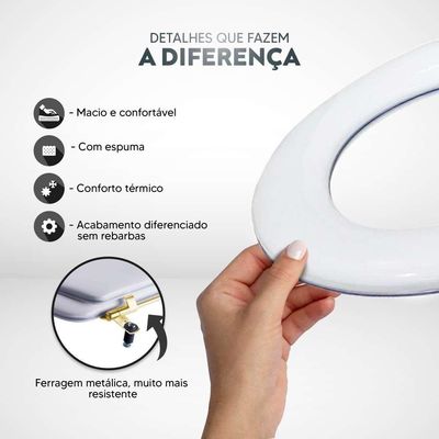 Assento Sanitário Almofadado Convencional Oval Universal Bege Claro Com Ferragem Dourada