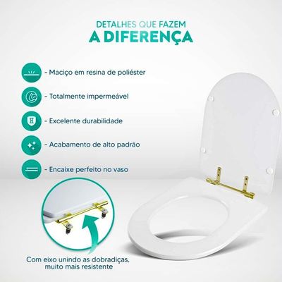 Assento Sanitario Poliester Decorado Borboleta Amarela Carrara Preto Com Ferragem Dourada