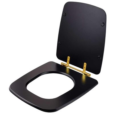 Assento Sanitário Boss Matte Black Para Vaso Incepa Com Ferragem Dourada