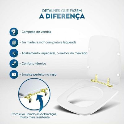 Assento Sanitário Boss Matte Black Para Vaso Incepa Com Ferragem Dourada