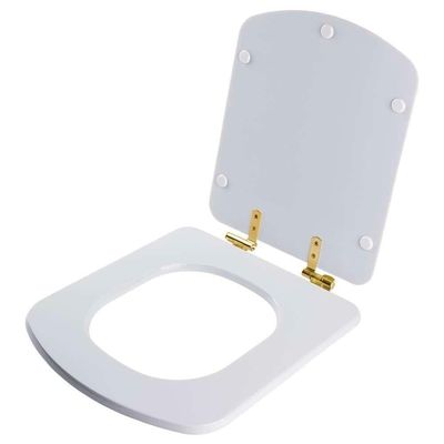 Assento Sanitário Com Amortecedor Lirio Branco Para Vaso Fiori Com Ferragem Dourada