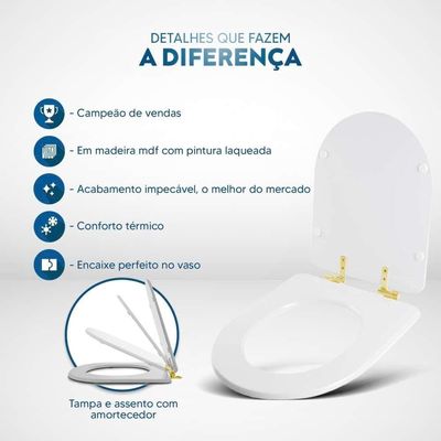 Assento Sanitário Com Fechamento Lento Meridian Branco Para Vaso Roca Com Ferragem Dourada