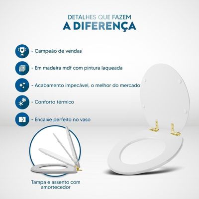 Assento Sanitário Com Amortecedor Ravena Branco Para Vaso Deca Com Ferragem Dourada