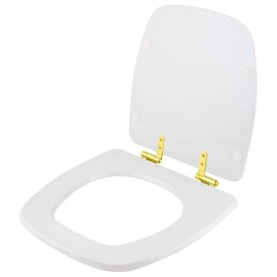 Assento Sanitário Com Amortecedor Versato Branco Para Vaso Celite Com Ferragem Dourada