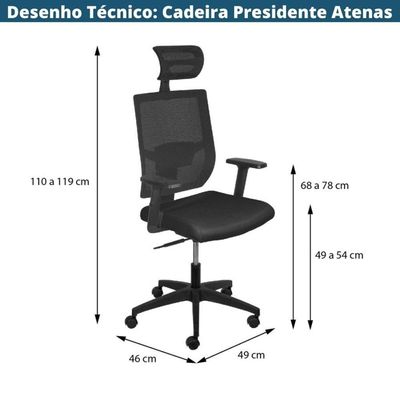 Cadeira Escritório Giratória Nr-17 Presidente Atenas Or Design Tela Mesh Preto Base Rodizio Nylon