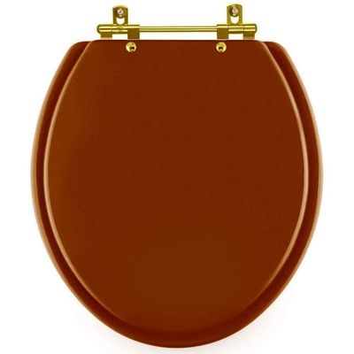 Assento Sanitário Convencional Oval Universal Caramelo Com Ferragem Dourada