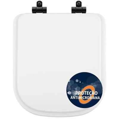 Assento Sanitário Poliéster Antibactéria Soft Close Quadra Branco Para Vaso Deca Com Ferragem Preta