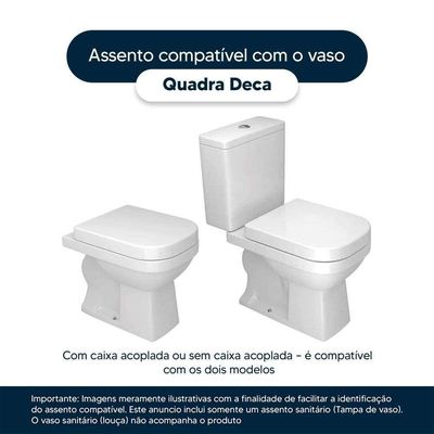 Assento Sanitário Poliéster Antibactéria Soft Close Quadra Branco Para Vaso Deca Com Ferragem Preta