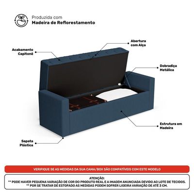 Calçadeira Báu Queen Size Atena 160cm Capitonê Linho Azul - Desk Design