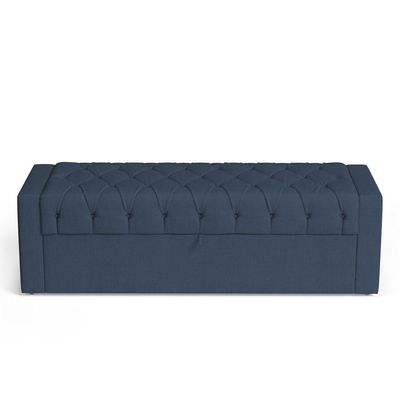 Calçadeira Báu Queen Size Atena 160cm Capitonê Linho Azul - Desk Design