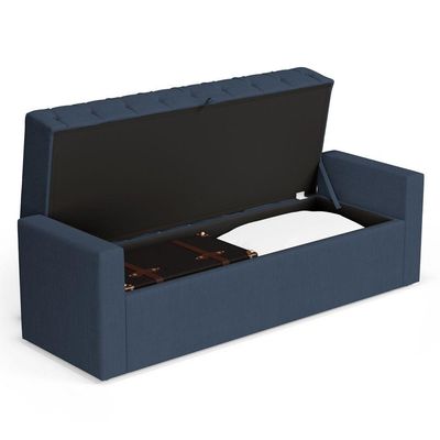 Calçadeira Báu Queen Size Atena 160cm Capitonê Linho Azul - Desk Design