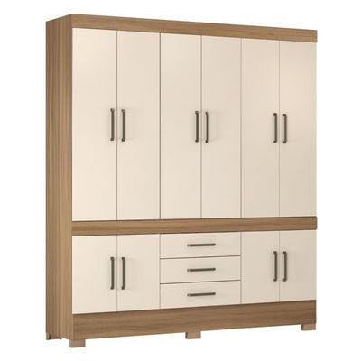 Guarda Roupa Casal 10 Portas E 3 Gavetas New Murano Amêndola Touch-off White