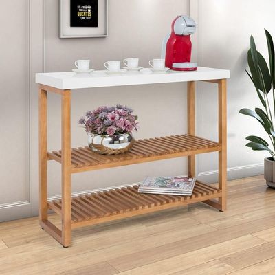 Aparador Balcão Gold Tampo MDF 25mm Maciço Pés Madeira Branco