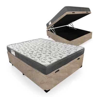 Cama Box Baú Casal Suede + Colchão De Espuma D33 Sereneprime 138cm Bege