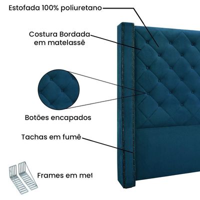 Cabeceira Cama Box Queen 160 Cm Vicenza Veludo Azul Marinho S04 - D'rossi