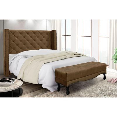 Cabeceira Cama Box Queen 160cm E Recamier Vicenza Suede Caramelo S04 - D'rossi