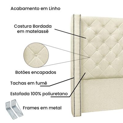 Cabeceira Cama Box Solteiro 90 Cm Vicenza Linho Pérola S04 - D'rossi