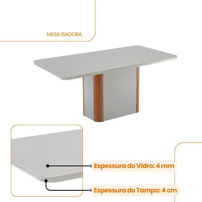 Mesa De Jantar Isadora 180cm Tampo Mdf E Vidro Canto Copo Naturalle /off White /serig. Off