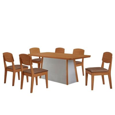 Mesa De Jantar Diane 180cm Tampo Mdf Canto Copo E 6 Cadeiras Tork /naturale /off White