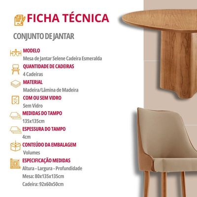 Sala De Jantar Mesa Selene 135cm Madeira Tampo Laminado Veludo Bege /star Caramelo /imbuia Nat.
