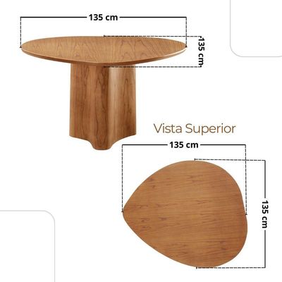 Sala De Jantar Mesa Selene 135cm Madeira Tampo Laminado Veludo Bege /star Caramelo /imbuia Nat.