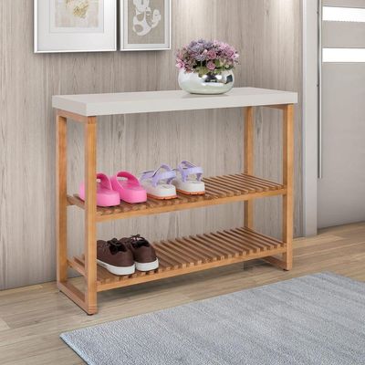 Sapateira Aparador Gold Com Prateleiras Ripadas Madeira Off White