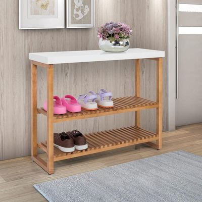 Sapateira Aparador Gold Com Prateleiras Ripadas Madeira Branco