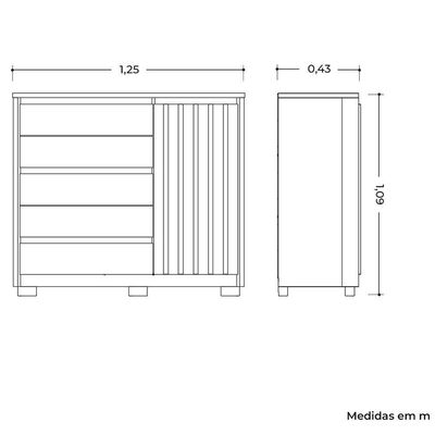 Cômoda Ripada Sapateira 5 Gavetas 1 Porta Duello Cinamomo Off White