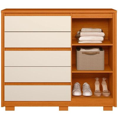 Cômoda Ripada Sapateira 5 Gavetas 1 Porta Duello Cinamomo Off White