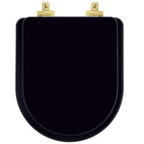 Tampa De Vaso Laqueado Com Fechamento Lento Carrara Preto Para Louça Deca Com Ferragem Dourada