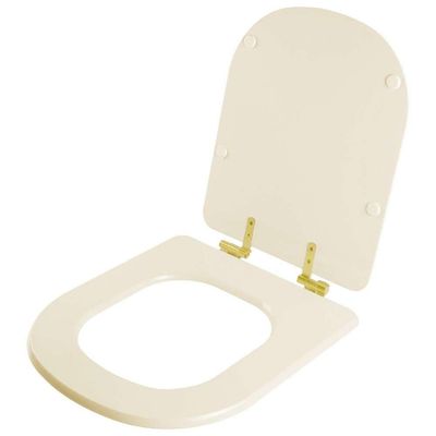 Assento Sanitário Com Fechamento Lento Vogue Plus Creme Para Vaso Deca Com Ferragem Dourada