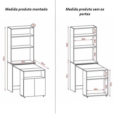 Armário Bancada De Cozinha 2 Portas Com Mesa Retrátil Duo Branco
