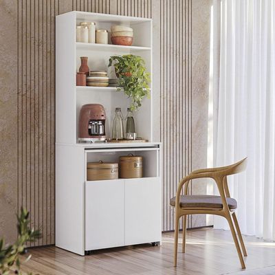 Armário Bancada De Cozinha 2 Portas Com Mesa Retrátil Duo Branco