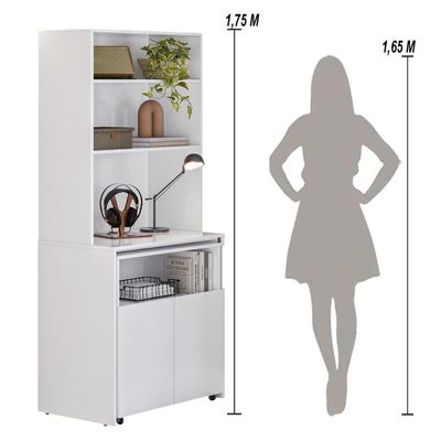 Armário Bancada De Cozinha 2 Portas Com Mesa Retrátil Duo Branco