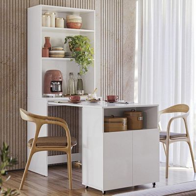 Armário Bancada De Cozinha 2 Portas Com Mesa Retrátil Duo Branco
