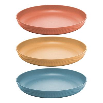Jogo 12 Pratos De Sobremesa Fibra De Bambu Pp Stripes Cores Sortidas 20cm Lyor