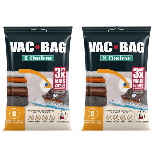 Kit 2 Sacos a Vácuo para Roupas 55x90cm Impermeável Grande Vac Bag Ordene Organizador Mala de Viagem