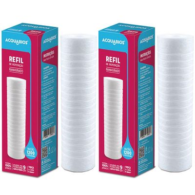 Kit 2 Refil Acqua 230RH 9.3/4' POE Filtro Acquabios Caixa de Água Ranhurado