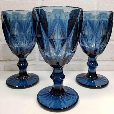 Jogo 6 Taças Vidro Diamond Azul 325ml Água Suco Refrigerante Coquetéis Lyor