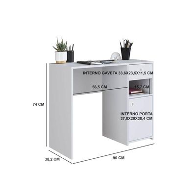 Escrivaninha com Porta e Gaveta Branca Coimbra MDP Mesa de Estudos Art In Móveis