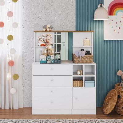 Cômoda Infantil Branca com 4 Gavetas 1 Porta e Espelho House MDP Art In Móveis