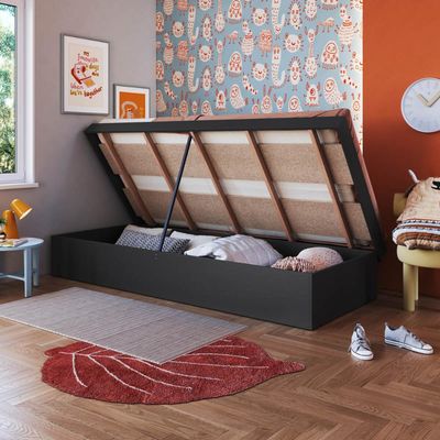 Cama Solteiro Box Baú Bogotá Organizador para Travesseiros Cobertores MDP Grafite