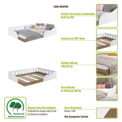 Cama Montessoriana Casal Branca MDP Memphis Quarto Infantil Adulto Art In Móveis