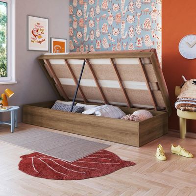 Cama Solteiro Box Baú Mel Bogotá MDP com Organizador para Travesseiros Cobertores