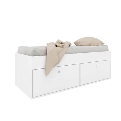 Cama de Solteiro com 4 Portas Branca MDP Tókio Organizador Cobertores Travesseiros Art In Móveis