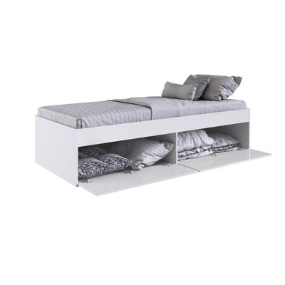 Cama de Solteiro com 4 Portas Branca MDP Tókio Organizador Cobertores Travesseiros Art In Móveis