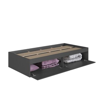 Cama de Solteiro Grafite com 2 Portas Basculantes Organizadoras MDP Tókio Art In Móveis