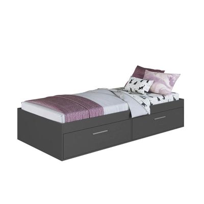Cama de Solteiro Grafite com 2 Portas Basculantes Organizadoras MDP Tókio Art In Móveis