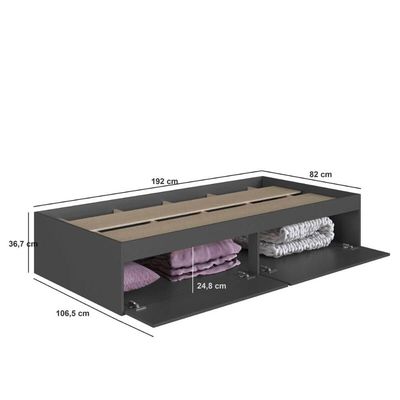 Cama de Solteiro Grafite com 2 Portas Basculantes Organizadoras MDP Tókio Art In Móveis